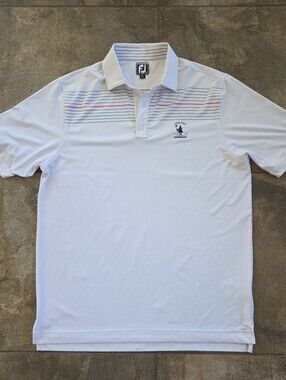 FootJoy FJ Athletic Fit Golf Polo Shirt XL White Pink Stripe Cog Hill Dubsdread